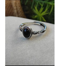 Bague Obsidienne Noire Ajustable Argent 925