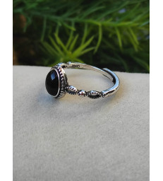 Bague Obsidienne Noire Ajustable Argent 925