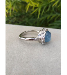 Bague ajustable en Aigue Marine - Argent sterling