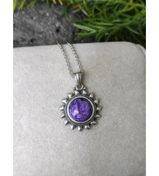 Collier & Pendentif Soleil en Pierre Charoite Argent sterling 925