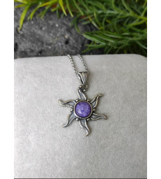 Pendentif Soleil en Pierre Charoite argent sterling 925