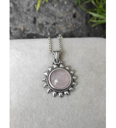 Pendentif "Soleil" en Quartz Rose Argent sterling 925