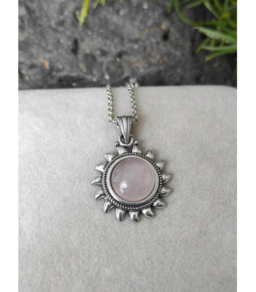 Pendentif " Soleil " en Quartz Rose Argent sterling 925