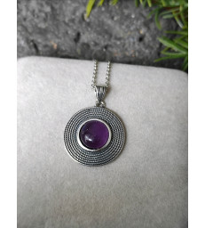 Pendentif Rond en Améthyste Argent 925 sterling