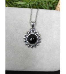 Pendentif  Soleil en Obsidienne en argent sterling 925