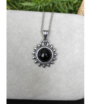 Pendentif  Soleil en Obsidienne en argent sterling 925