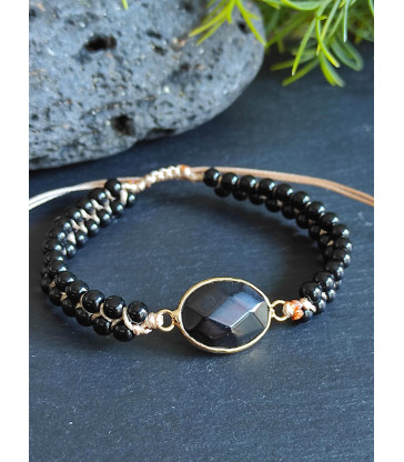 Bracelet Bohème en Obsidienne Noire