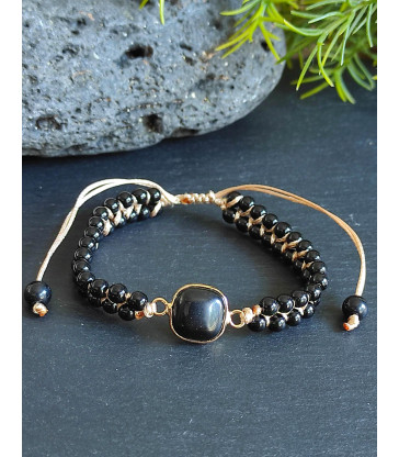 Bracelet Bohème en Obsidienne Noire