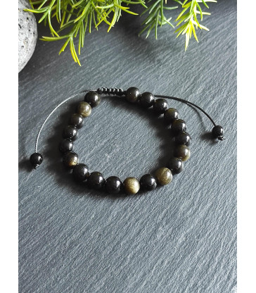 Bracelet en Obsidienne Dorée - Ajustable