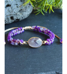 Bracelet Agate Violette et Améthyste réglable