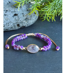 Bracelet Agate Violette et Améthyste réglable