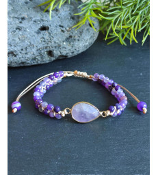 Bracelet Agate Violette et Améthyste réglable