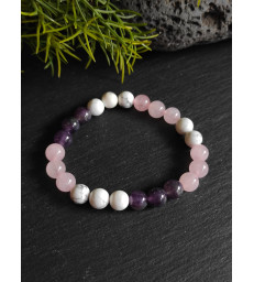 Bracelet " Sérénité " Pierre naturelle Howlite, Quartz Rose & Améthyste