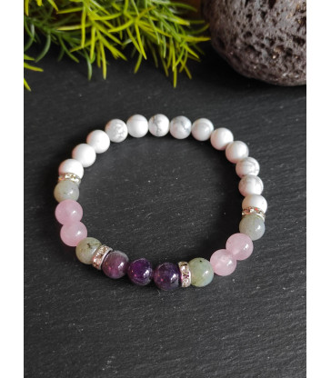 Bracelet Howlite, Labradorite, Quartz Rose & Améthyste