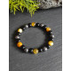 Bracelet " Triple Protection " en pierre naturelle Oeil de Tigre Jaune Brun, Obsidienne & Hématite