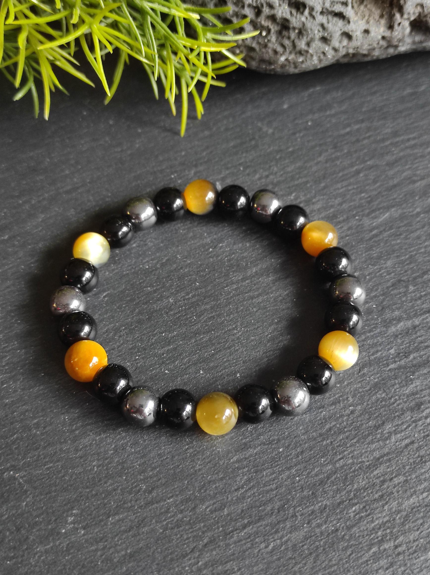 Bracelet Mixte œil De Tigre, Obsidienne Et Onyx - Style Bohème - Acier Inoxydable - Neuf Avec étiquettes