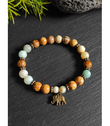 Bracelet Jaspe Paysage et Amazonite Multicolore