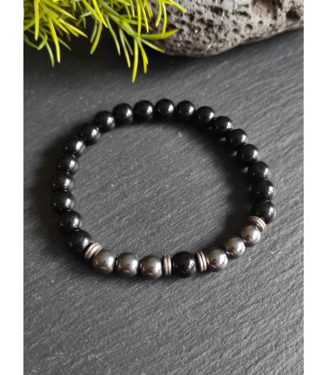 Bracelet en Obsidienne & Hématite