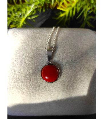 Pendentif Rond en Jaspe Rouge