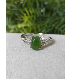 Bague en jade vert ajustable en argent sterling 925