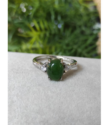 Bague en jade vert ajustable en argent sterling
