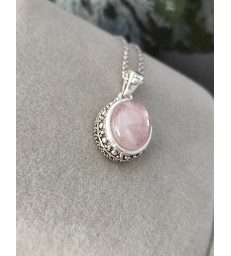 Pendentif Quartz Rose en Argent 925