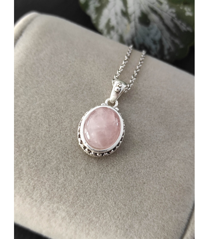 Pendentif Quartz Rose en Argent 925