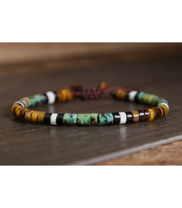 Bracelet Oeil de Tigre, Jaspe Africain et Obsidienne noire