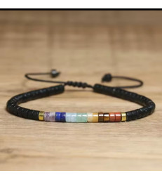 Bracelet Obsidienne 7 chakras Ajustable