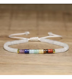 Bracelet Jade Blanc 7 chakras Ajustable
