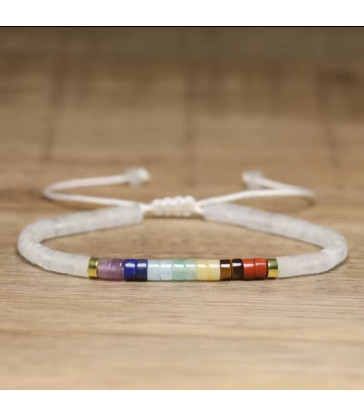 Bracelet Jade Blanc 7 chakras Ajustable