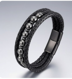 Bracelet Hématite en cuir