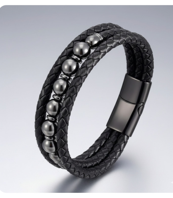 Bracelet Hématite en cuir