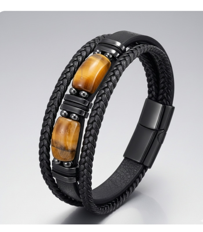 Bracelet Oeil de Tigre en Cuir