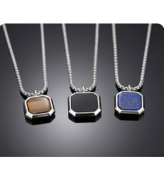 Pendentif Oeil de Tigre, Obsidienne Noire et Lapis Lazuli