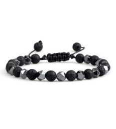 Bracelet Pierre de Lave et Hématite ajustable