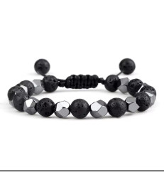 Bracelet Pierre de Lave et Hématite ajustable