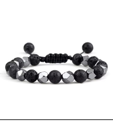 Bracelet Pierre de Lave et Hématite ajustable