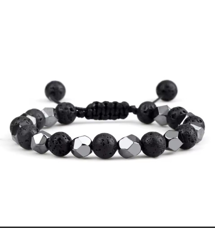 Bracelet Pierre de Lave et Hématite ajustable