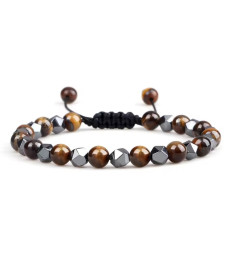 Bracelet Oeil de Tigre et Hématite Ajustable