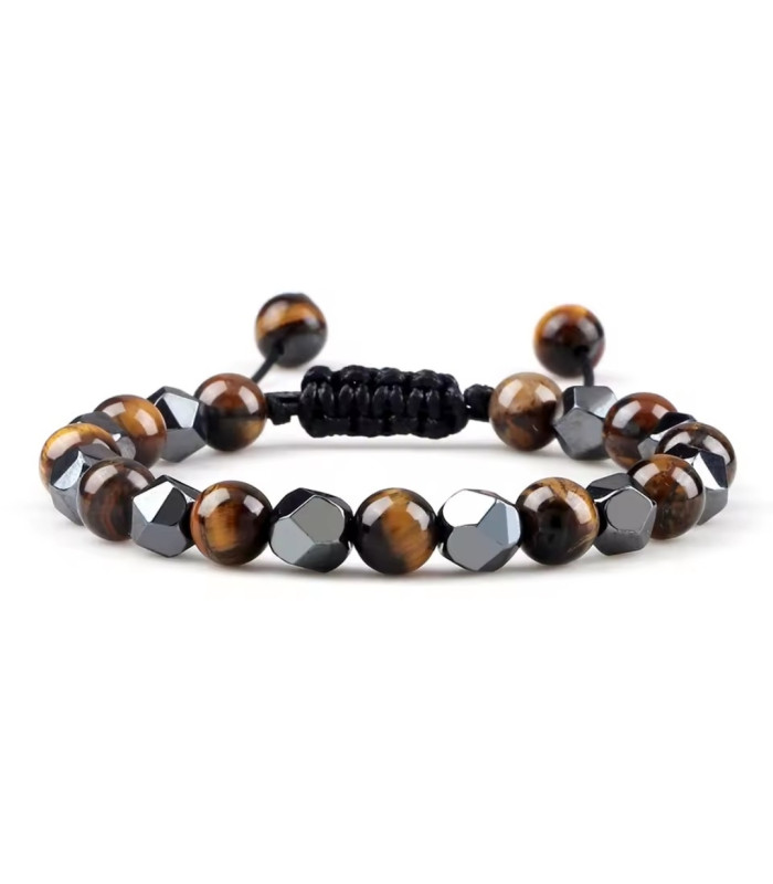 Bracelet Oeil de Tigre et Hématite Ajustable