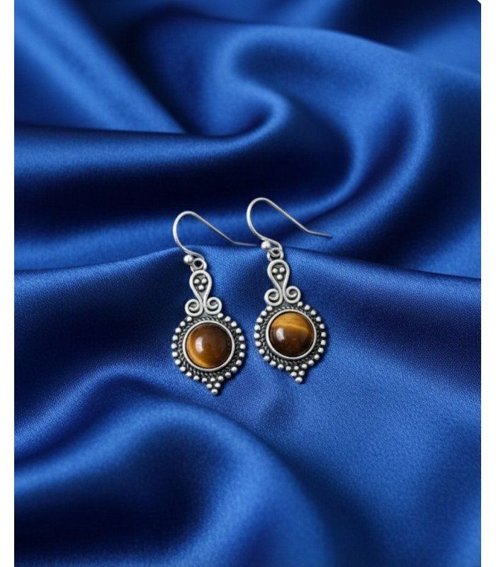 Boucles d'oreilles Oeil de Tigre en Argent sterling 925