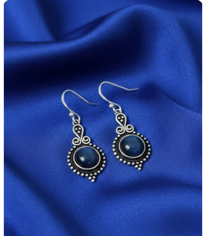 Boucle d'oreille en Oeil de Faucon argent 925