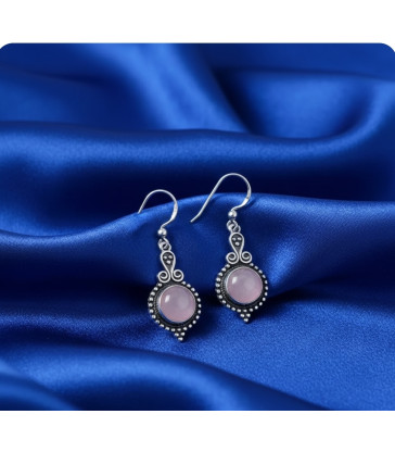 Boucles d'oreilles quartz rose argent 925