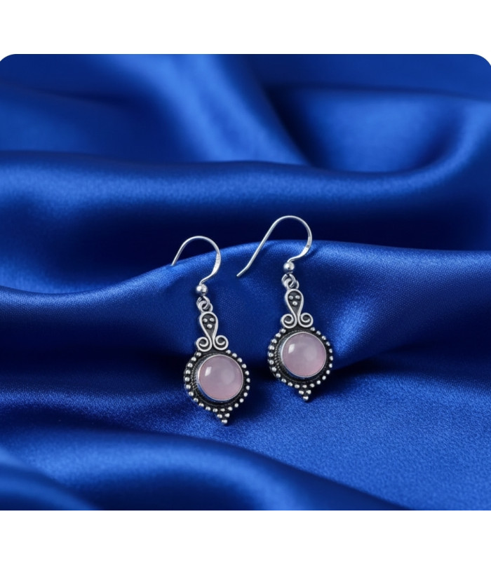 Boucles d'oreilles quartz rose argent 925