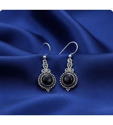 Boucles d'oreilles Obsidienne noire argent 925