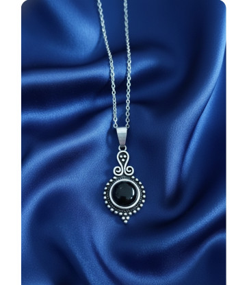Pendentif en Obsidienne noire argent 925