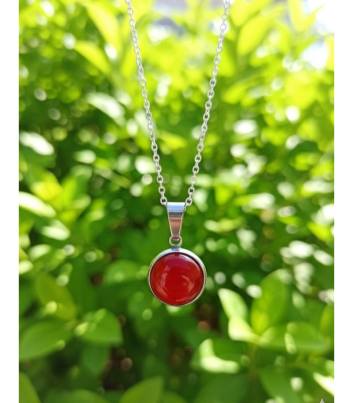 Pendentif Rond en Jaspe Rouge
