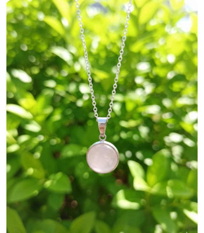 Pendentif rond en Quartz Rose