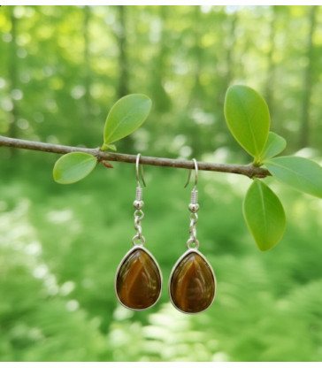 Boucles d'oreilles goutte d'eau en pierre naturelle Oeil de tigre